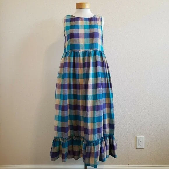 Suzanne Betro Checked Picnic Boho Maxi Dress S - Picture 1 of 10